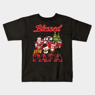 Blessed Papa Red Plaid Christmas Kids T-Shirt